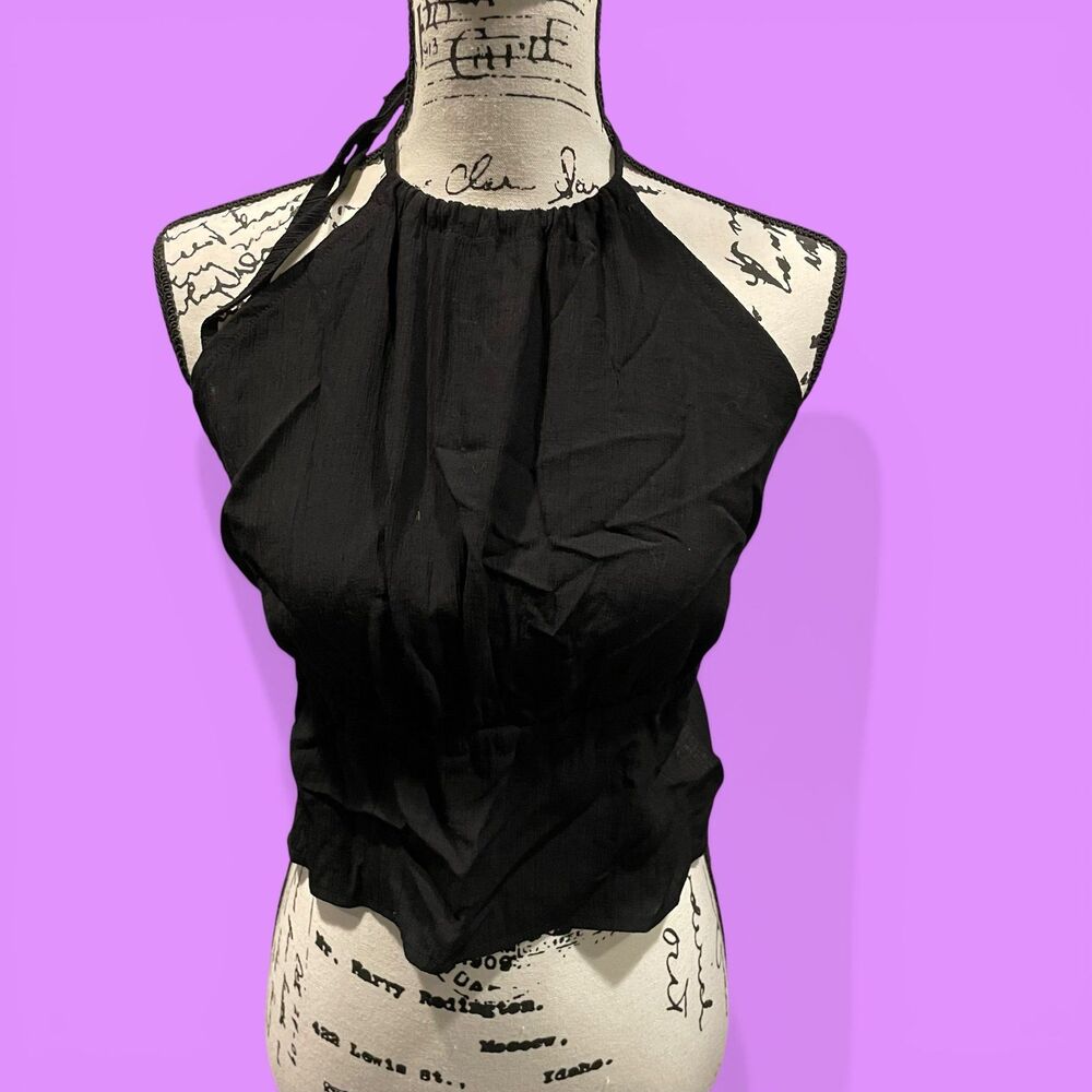 Cute NWT black gauzy lightweight Y2K style halter crop tie on top festival beach